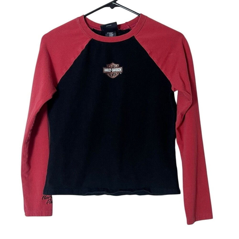 Harley Davidson Las Vegas Graphic Long Sleeves T-Shirt Women's M Red/Black VTG